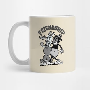 Funny Vintage "Friendship, Less Worthless!" Cartoon Parody Mug